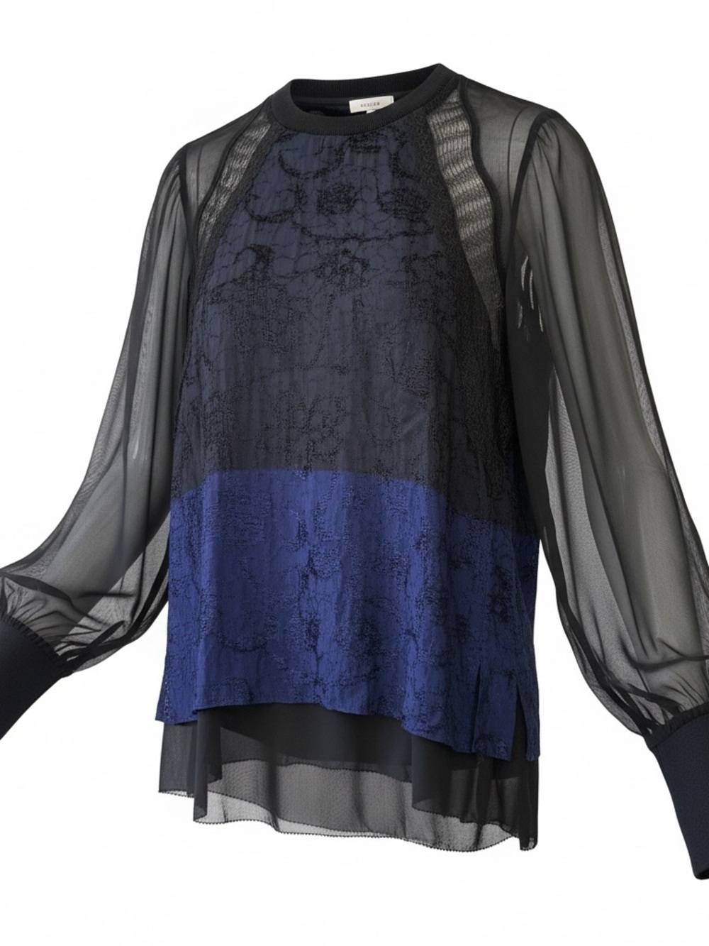 3.1 Phillip Lim Women’s Lace Chiffon Colorblock Blouse Top Black Navy Blue Sheer